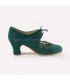 flamenco shoes professional for woman - Begoña Cervera - Petalos green suede carrete heel