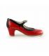 zapatos de flamenco profesionales personalizables - Begoña Cervera - Salon Correa rojo y negro piel tacon clasico