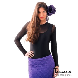 Maillot, body et haut de flamenco FEMME modèle Body Tiento - Lycra et mousseline de soie Noir