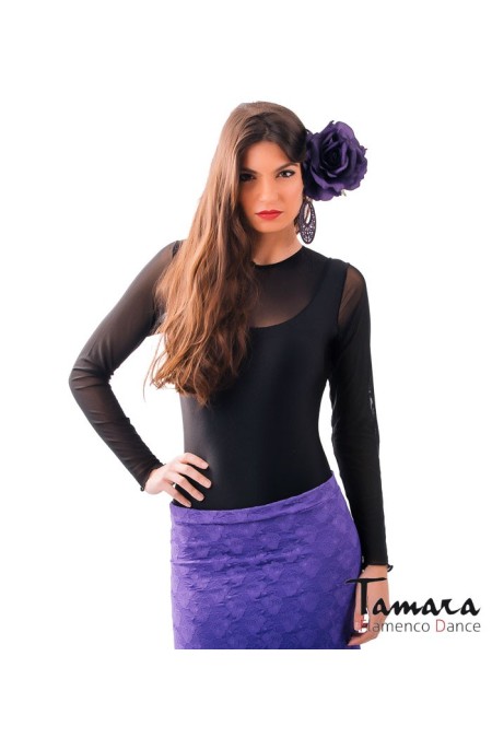 Body/Camiseta flamenca MUJER modelo Body Tiento - Lycra y gasa Negro