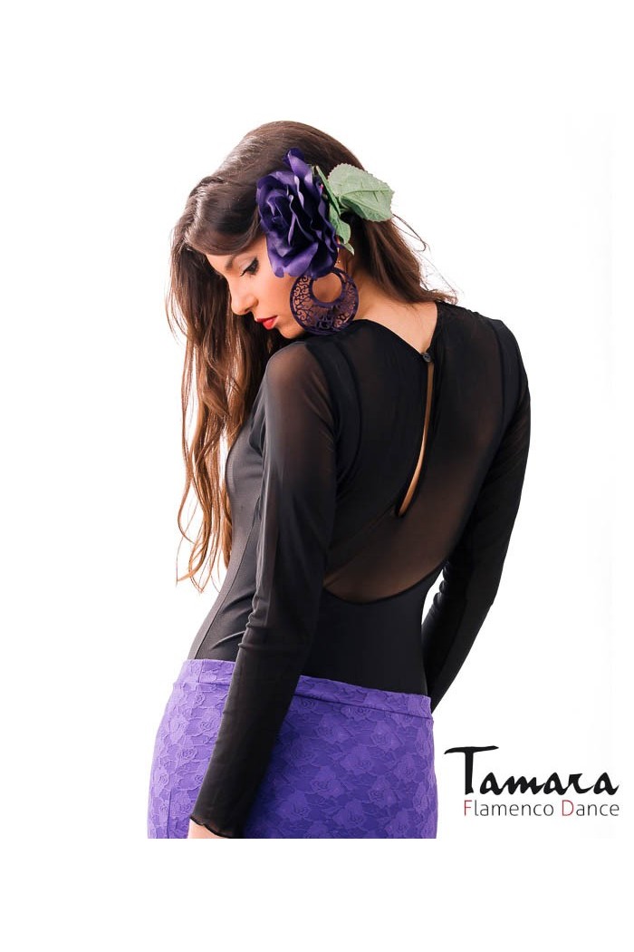 Maillot, body et haut de flamenco FEMME modèle Body Tiento - Lycra et mousseline de soie Noir