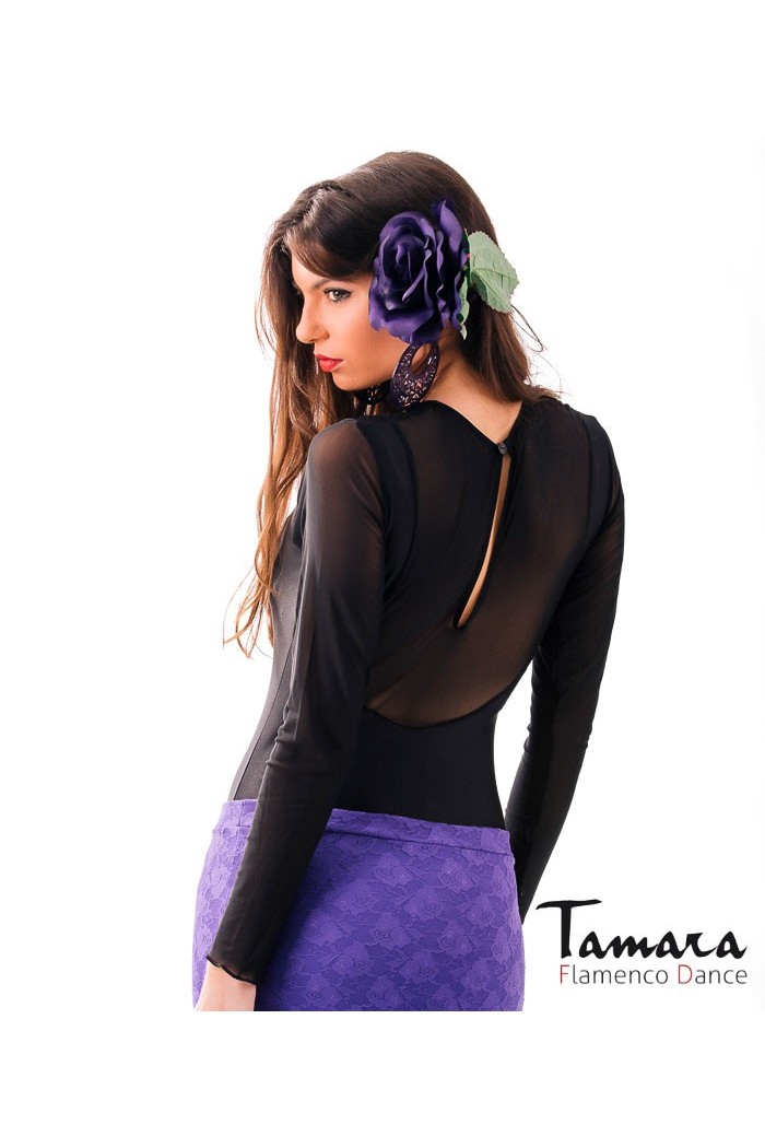 Maillot, body et haut de flamenco FEMME modèle Body Tiento - Lycra et mousseline de soie Noir