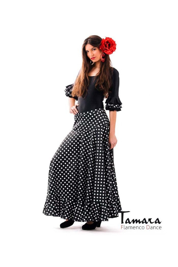 Jupes flamenco FEMME modèle Jupe flamenco Sevillana petits points - Maille Noir avec petits points blancs