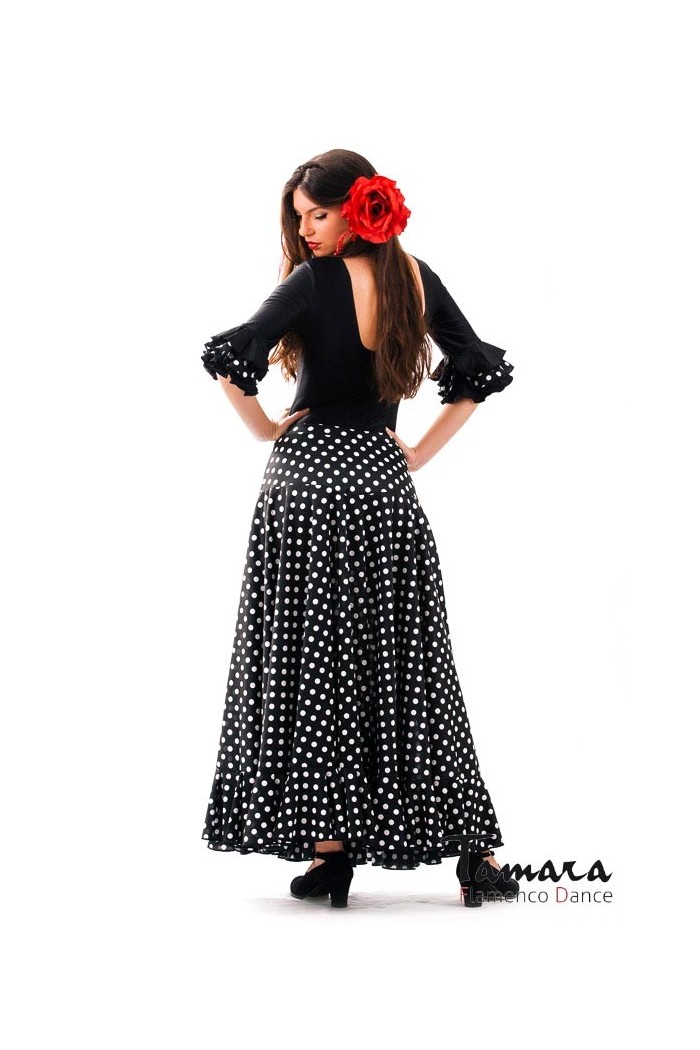 Jupes flamenco FEMME modèle Jupe flamenco Sevillana petits points - Maille Noir avec petits points blancs