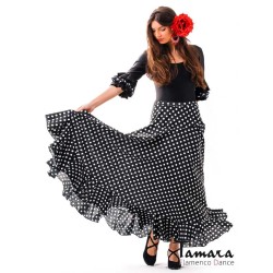 Jupes flamenco FEMME modèle Jupe flamenco Sevillana petits points - Maille Noir avec petits points blancs