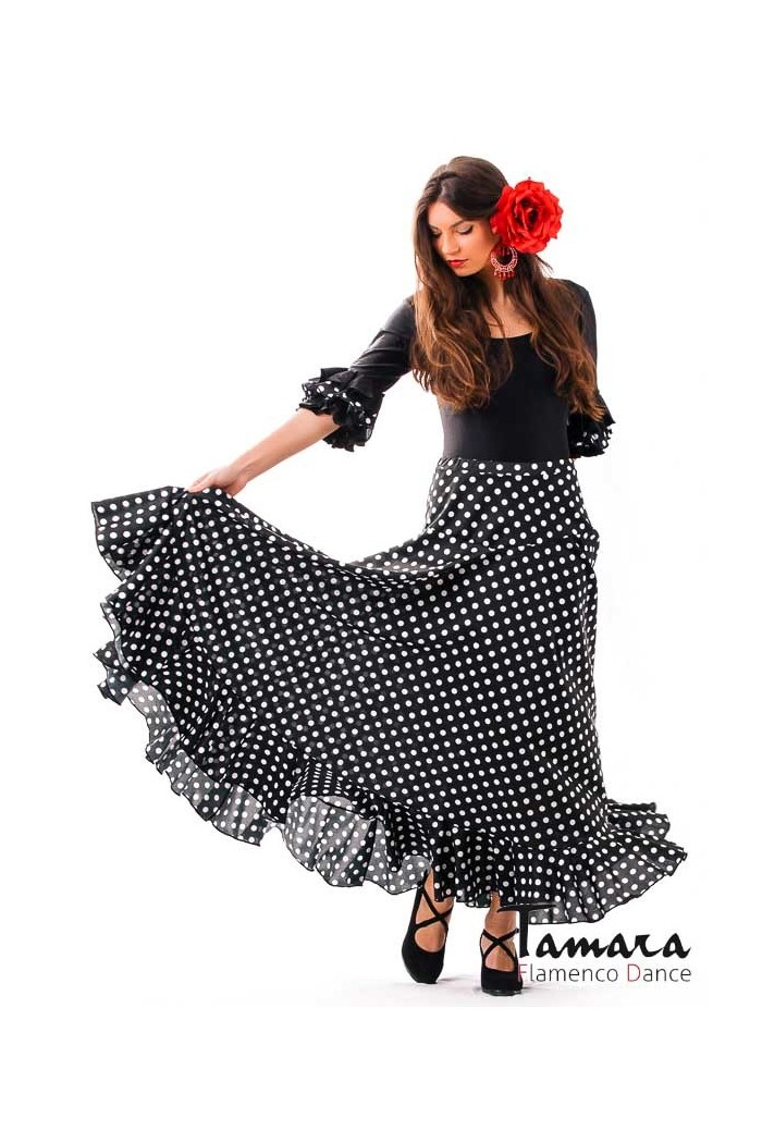Jupes flamenco FEMME modèle Jupe flamenco Sevillana petits points - Maille Noir avec points rouges Jupes flamenco FEMME modèle Jupe flamenco Sevillana petits points - Maille Noir avec points rouges