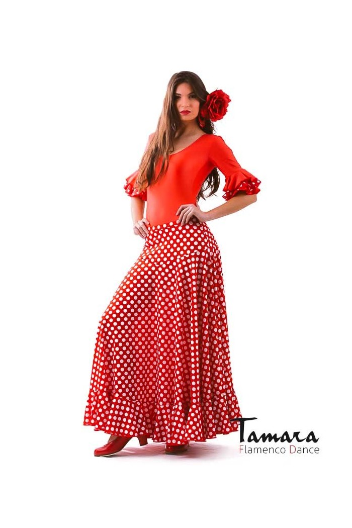 Jupes flamenco FEMME modèle Jupe flamenco Sevillana petits points - Maille Rouge points blancs
