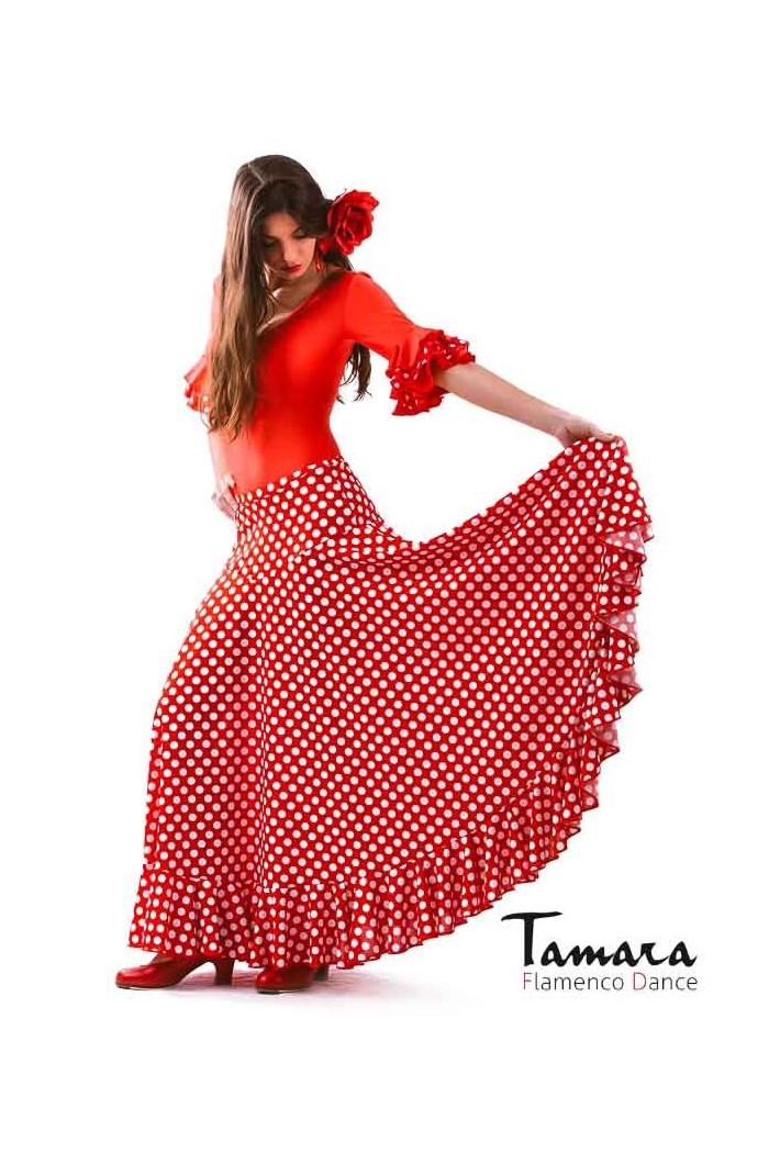  Flamenco skirts WOMAN model Flamenco skirt Sevillana with Polka dots - Knitted Red white polka dots