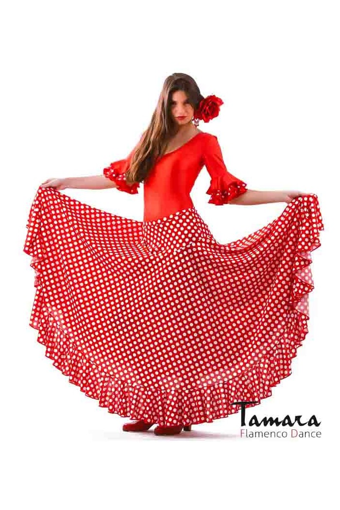 Faldas flamencas MUJER modelo Falda flamenco Sevillana Lunares - Punto Rojo lunar blanco