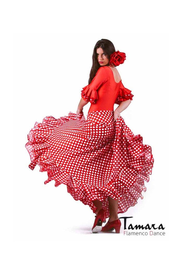  Flamenco skirts WOMAN model Flamenco skirt Sevillana with Polka dots - Knitted Red white polka dots