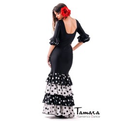Jupes flamenco FEMME modèle Jupe flamenco Buleria - Lycra et koshivo Noir avec points rouges et noirs 