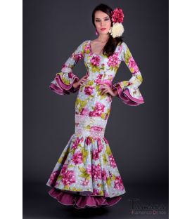Robe de flamenco Gitana Fleurs Fuchsia