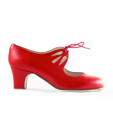 zapatos de flamenco profesionales en stock - Begoña Cervera - Cordonera Calado piel rojo tacon bajo