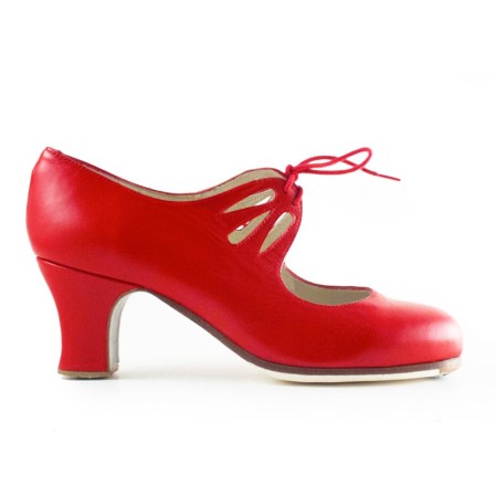 Flamenco shoes - Professionals model Flamenco shoes Cordonera Calado - Red - Leather - Standard: same material & color - Carrete 6cm - Wide Red
