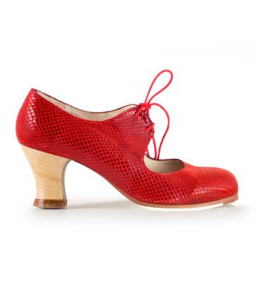 in stock flamenco shoes professionals - Begoña Cervera - Cordonera red snake leather wood heel begoña cervera
