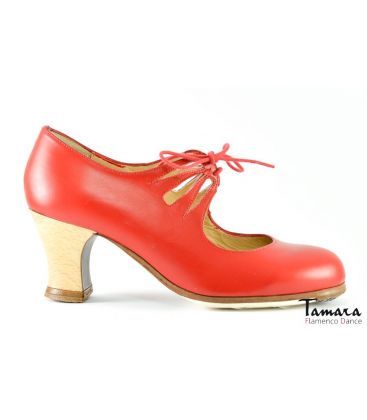 in stock flamenco shoes professionals - Begoña Cervera - Cordonera Calado red leather carrete wood heel 