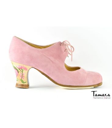 in stock flamenco shoes professionals - Begoña Cervera - Cordonera rose suede casilda carrete heel