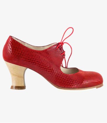 flamenco shoes professional for woman - Begoña Cervera - Cordonera red snake leather wood carrete heel