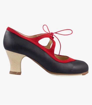 flamenco shoes professional for woman - Begoña Cervera - Candor black leather red suede wood heel