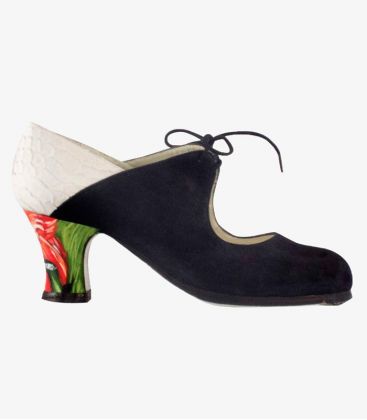 chaussures professionelles de flamenco pour femme - Begoña Cervera - Arty buff noir peau de serpent blanc talon peint 