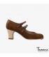 zapatos de flamenco profesionales personalizables - Begoña Cervera - 2 Correas ante y piel marron clasico madera 