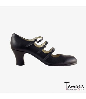 chaussures professionelles de flamenco pour femme - Begoña Cervera - 3 Correas cuir noir carrete 