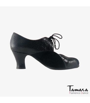 chaussures professionelles de flamenco pour femme - Begoña Cervera - Acuarela Cordonera peau de serpent noir carrete 