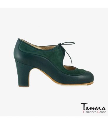 zapatos de flamenco profesionales personalizables - Begoña Cervera - Angelito piel y ante verde botella clasico 7 cm 