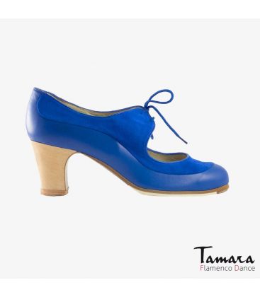 chaussures professionelles de flamenco pour femme - Begoña Cervera - Angelito daim et cuir indigo classique bois 