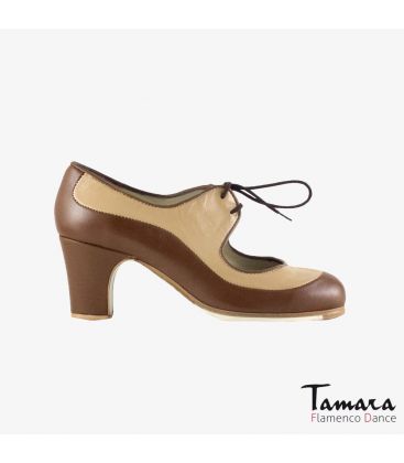 flamenco shoes professional for woman - Begoña Cervera - Angelito leather brown beige classic 