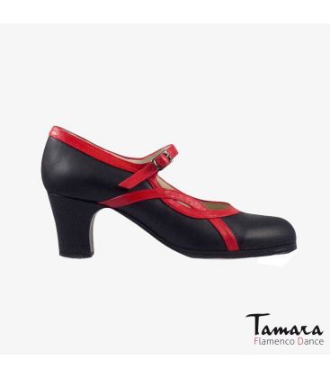 chaussures professionelles de flamenco pour femme - Begoña Cervera - Arco I cuir noir et rouge talon classique