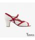 zapatos de flamenco profesionales personalizables - Begoña Cervera - Arco II piel blanco ante rojo tacon clasico 