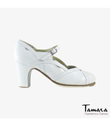 chaussures professionelles de flamenco pour femme - Begoña Cervera - Arco II cuir blanc talon classique 7cm 
