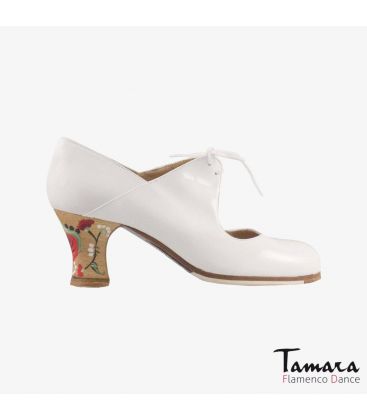 flamenco shoes professional for woman - Begoña Cervera - Arty white patent leather carrete painted heel 