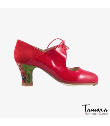 flamenco shoes professional for woman - Begoña Cervera - Arty red patent leather and suede carrete painted heel 