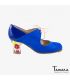 flamenco shoes professional for woman - Begoña Cervera - Arty blue indigo suede and patent leather carrete painted heel 