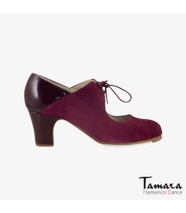 chaussures professionelles de flamenco pour femme - Begoña Cervera - Arty daim et cuir vernis bordeaux talon classique 