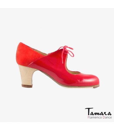 chaussures professionelles de flamenco pour femme - Begoña Cervera - Arty daim et cuir vernis rouge talon classique bois 