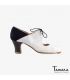 chaussures professionelles de flamenco pour femme - Begoña Cervera - Arty peau de serpent blanc et daim noir carrete bois foncé 
