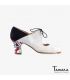 zapatos de flamenco profesionales personalizables - Begoña Cervera - Arty serpiente blanca ante negro tacon carrete pintado 