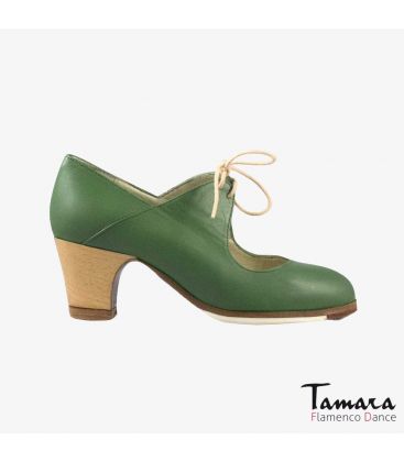 chaussures professionelles de flamenco pour femme - Begoña Cervera - Arty cuir vert talon classique 5cm bois 