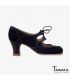zapatos de flamenco profesionales personalizables - Begoña Cervera - Barroco Cordones ante y piel negro tacón carrete madera oscura 