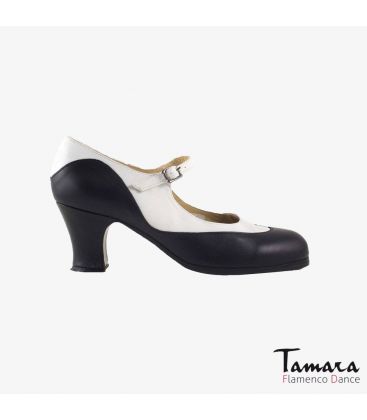 chaussures professionelles de flamenco pour femme - Begoña Cervera - Binome cuir blanc et noir carrete 
