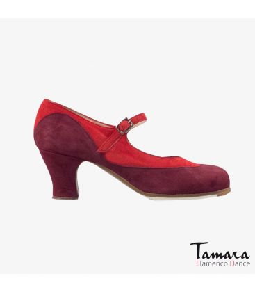 chaussures professionelles de flamenco pour femme - Begoña Cervera - Binome daim rouge et bordeaux carrete 