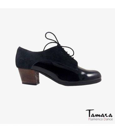 chaussures professionelles de flamenco pour femme - Begoña Cervera - Blucher noir cuir vernis et daim talon cubano 