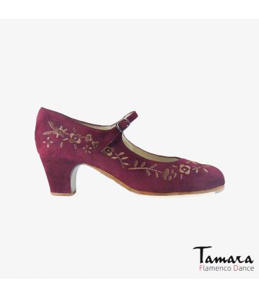 zapatos de flamenco profesionales personalizables - Begoña Cervera - Bordado Correa I burdeos ante tacón clásico 5cm
