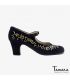 flamenco shoes professional for woman - Begoña Cervera - Bordado Correa I (embroidered) black suede classic heel 