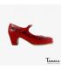 zapatos de flamenco profesionales personalizables - Begoña Cervera - Bordado Correa I rojo y negro piel tacón clásico 5cm 
