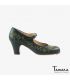 flamenco shoes professional for woman - Begoña Cervera - Bordado Correa I (embroidered) green leather classic heel 