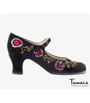 flamenco shoes professional for woman - Begoña Cervera - Bordado Correa II (embroidered) black suede carrete 